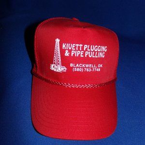 Vintage Kivett Plugging & Pipe Pulling Baseball Cap Trucker's Hat - Red & White